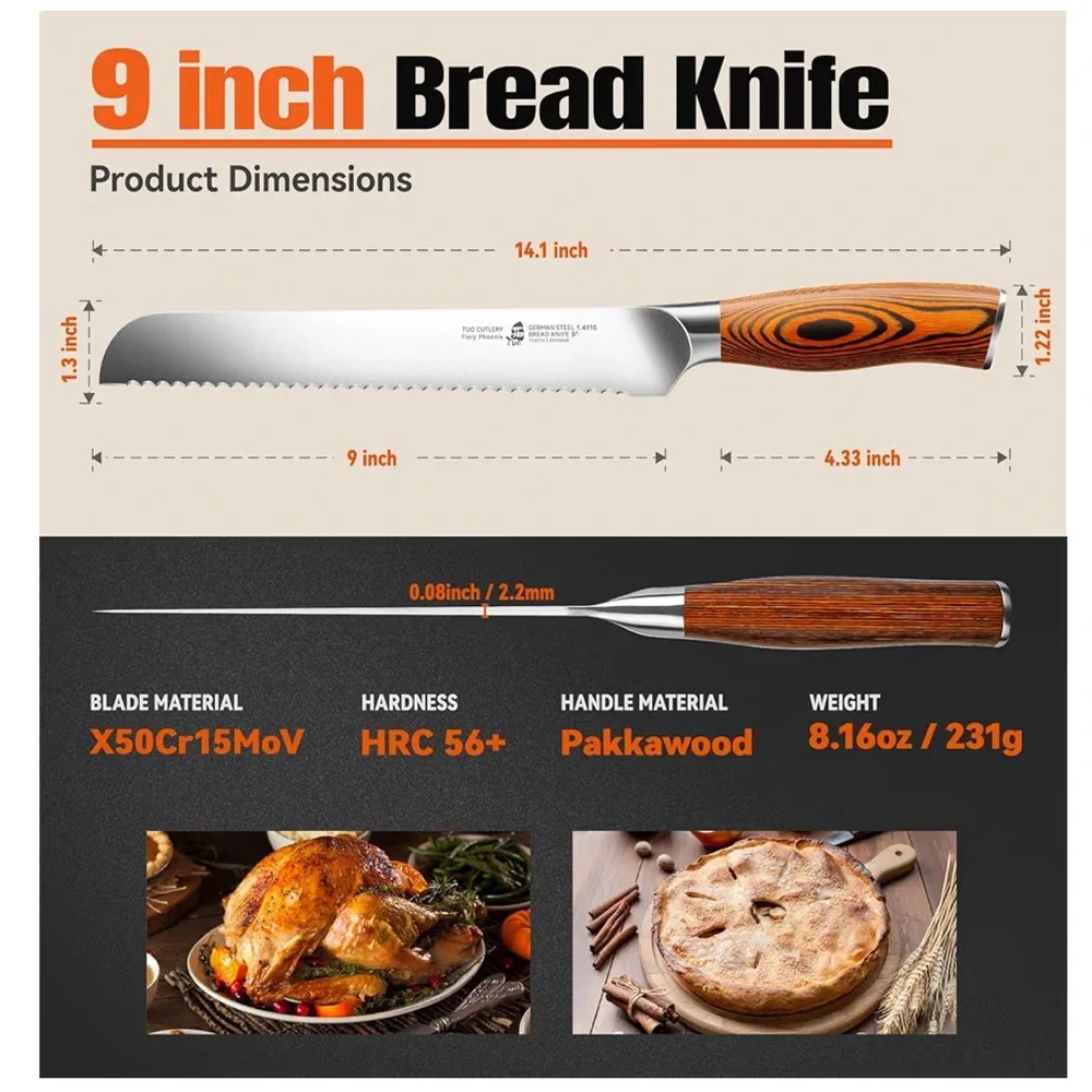 TUO 9” Serrated Bread Knife German Steel Bakery & Kitchen